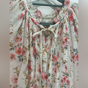 THE GREAT. Pink and Cream Floral Blouse